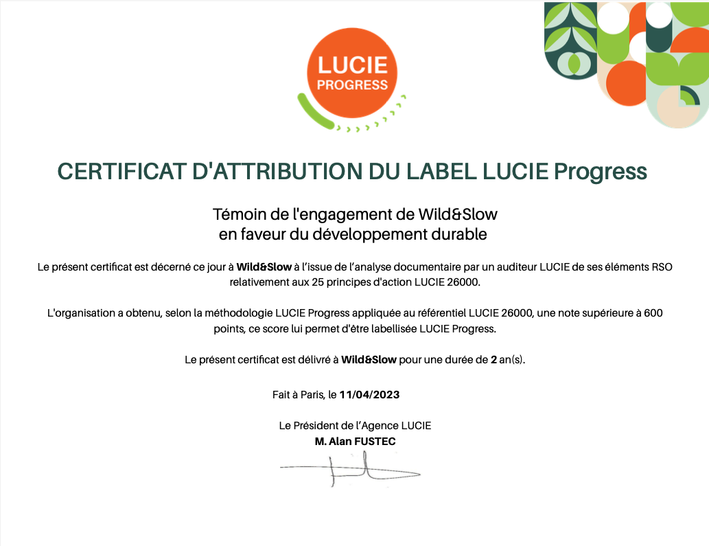 Certificat d'attribution du label Lucie